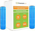 PSBM Blue Stretch Wrap, 15 Inch x 1476 Feet, 144 Pack, Tinted Pre-Stretched Shrink Wrap Film for Moving, Packaging, Pallet Wrapping