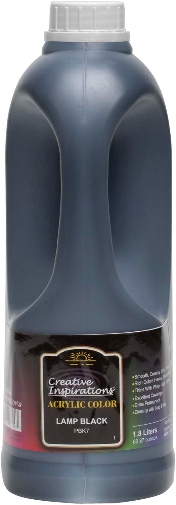 Creative Inspirations Acrylic Paint - Lamp Black - 1.8 Liter - Smooth & Creamy Consistency, Vibrant Pigmentation, Great Coverage for Artists - Clean Up with Soap & Water