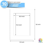 MBC MAT BOARD CENTER, 10 Pack 12x16 for 9x12 White Picture Mats Frame Mattes, Bevel Cut, Acid Free, 4-ply Thickness