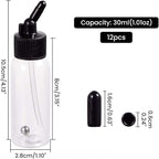 10 Pack 30ML Airbrush Plastic Bottles Jars with caps for Dual- Action Siphon Suction Feed Airbrush