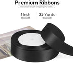 1 Inch 25 Yards Satin Ribbon Black, Solid Color Fabric Ribbon for Gift Wrapping, Wedding, Polyester Gift Ribbon for Birthday Party Decoration, Craft, Hair, Floral, Sewing