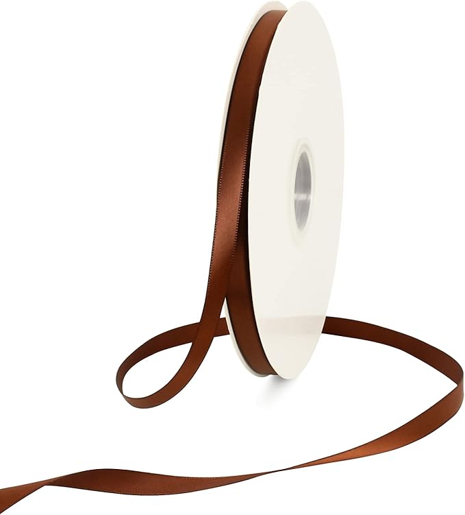 TONIFUL 3/8 Inch x 100yds Coffee Brown Color Satin Ribbon Thin Solid Fabric Ribbons Roll for Gift Wrapping Invitation Floral Hair Balloons Craft Party Wedding Decoration Valentine's Day Bouquet