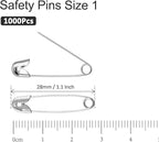 1000PCS 28mm / 1.1 Inch Heavy Duty Quilting Pins, Medium Safety Pins Size 1, Silver Metal Sewing Pins, Sharp Pins for DIY Crafts Jewelry Making Baby Clothing (Nickel Plated)