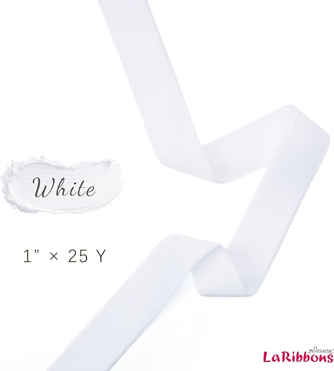 LaRibbons Thin Velvet Ribbon 1 Inch x 25 Yards, White Velvet Ribbon for Christmas Tree, Gift Wrapping, Wreath Bow, Outdoor Decoration