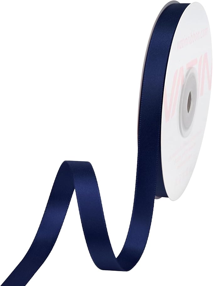 VATIN Double Face Navy Blue Satin Ribbon 3/8" Continuous 50 Yards,Blue Polyester Fabric Ribbon use for Bows Bouquet, Gift Wrapping, Floral Arrangement Wedding Decoration
