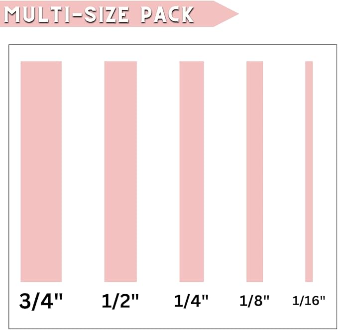 5 Rolls Pinstripe Tape - Masking Tape 1/16", 1/8", 1/4", 1/2", 3/4" - Thin Painters Masking Automotive Tape for DIY, Car, Auto, Paint, Art, Tumblers (Pink)