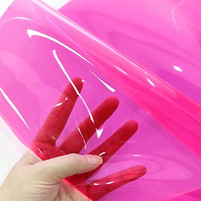 HYANG Pink Transparent PVC Super Clear Holographic Vinyl Faux Leather Sheets 1 Roll 12" x 47" (30cm x 120cm) for DIY Bows Earrings Bags DIY Crafts Making
