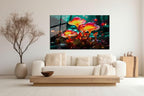 SpiritualHands Fantastic Mushrooms Glass Wall Art Oil Painting for Living Room, Tempered Glass Modern Prints Decor, Large Vivid Color Panel for Bedroom, Kitchen, or Office