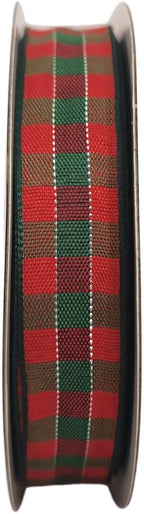 Micomon Christmas Ribbon Gingham Checkered Ribbon 25 Yards Plaid Ribbon for Christmas Crafts, Gift Wrapping(5/8",RedGreenSilver)