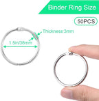 CooBigo 50 Pack Binder Ring, Metal Book Ring Paper Ring Holder 1-1/2-Inch Loose Leaf Binder Ring Clip for Index Card, Flash Card Ring, DMC Embroidery Floss Organizer, Keychain Key Ring - Silver