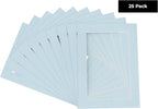 Pack of 25 Acid Free 8.5x11 Mats Bevel Cut for 7x9 Photos - Baby Blue Precut Matboards With Backing Boards and Clear Photo Mat Bags For Pictures, Photos, Framing - 4-ply Thickness