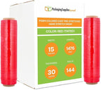 PSBM Red Stretch Wrap, 15 Inch x 1476 Feet, 144 Pack, Tinted Pre-Stretched Shrink Wrap Film for Moving, Packaging, Pallet Wrapping