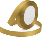Golden Ribbon 5/8 Inches x 25 Yards, Golden Satin Fabric Silk Ribbon for Gift Wrapping, Bows Making, Floral Bouquets, Wreaths, DIY Handicrafts, Sewing Projects, Baby Shower and Wedding Party