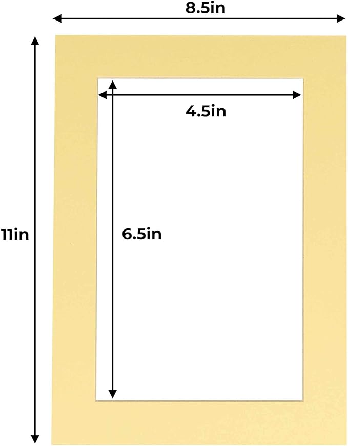 5x7 Mat for 8.5x11 Frame - Precut Mat Board Acid-Free Soft Yellow 5x7 Photo Matte For a 8.5x11 Picture Frame, Premium Matboard for Family Photos, Show Kits, Art, Picture Framing, Pack of 100 Mats