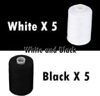 Simthread All Purpose Sewing Thread, 10 Spool (5 White+ 5 Black) 1000 Yards Each Bobbin Polyester Thread for Sewing, Handy Polyester Sewing Threads for Sewing Machine - (White and Black Series)