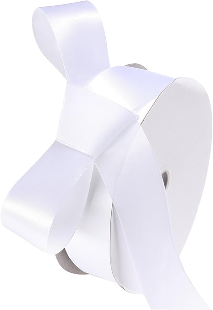 1-1/2" x 100 Yards White Polyester Satin Ribbon Single Faced Fabric Ribbons for Eternal Roses, Flower Bouquets, Gift Wrapping, Crafts, Bridal Shower, Wedding Decor