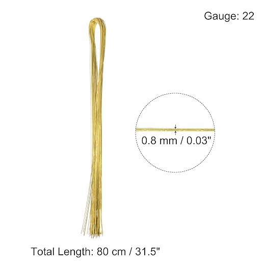 PATIKIL 32 Inch 22 Gauge Floral Stem Wire, 3 Pack/120 Pieces Bouquet Stem Paper Wrapped for DIY Crafts Flower Arrangements, Gold Tone