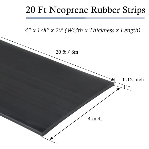 Neoprene Rubber Strips Self Adhesive Solid Rubber Sheets, Rolls & Strips for DIY Gaskets Crafts Pads Seals Warehouse Flooring Neoprene Sheet with Adhesive Backing (4" Wide x 1/8" Thick x 20' Long)