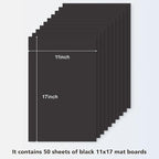 Golden State Art, 11x17 Uncut Photo Mat Matboard - Black Uncut Mats for DIY Projects, Presentation Boards, Art Crafts, Prints (50 Pack)
