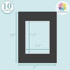 MBC Mat Board Center, 10 Pack 9X12 for 6X8 Black Picture Mats Frame Mattes, Bevel Cut, Acid Free, 4-Ply Thickness
