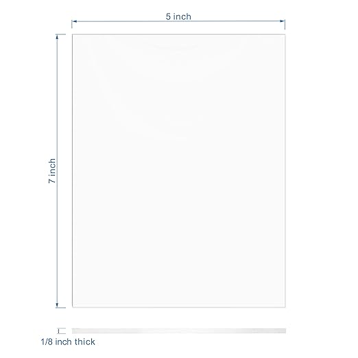 Clear Acrylic Sheet 5" x 7" Cast Plexiglass Panel 1/8" Thick (3mm) Transparent Plastic Board for Sign, Craft, Display Projects, Laser Cutting, Engraving, Pack of 2