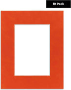 Pack of TEN 8x10 Mats Bevel Cut for 5.5x8.5 Photos - Acid Free Orange Suede Precut Matboards For Pictures, Photos, Framing - 4-ply Thickness