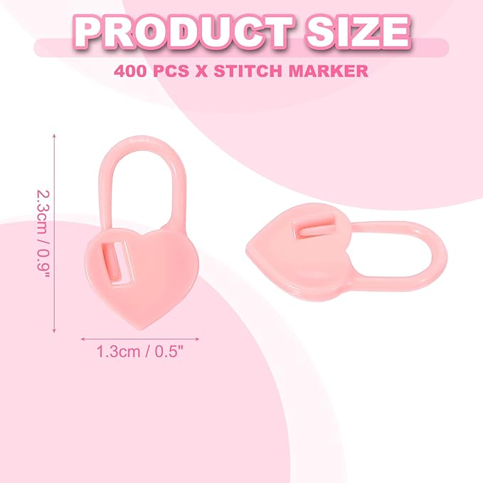 uxcell 400pcs Stitch Markers for Crocheting, Heart Shaped Crochet Marker Needle Clip Counter for Knitting Clothing Tag DIY Craft,Pink