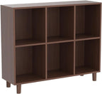 IOTXY Freestanding Open Cubes Bookcase - 2-Tier Floor Standing Wooden Storage Display Cabinet Organizer with Legs for Home Office, 6-Cubes Open Shelf Low Short Bookshelf, Walnut