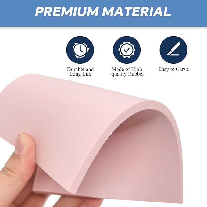 2 Pack 4"x6" Pale Pink Rubber Stamp Carving Blocks Pink Rubber Carving Blocks Linoleum Block for Stamp Maker Printmaking Supplies