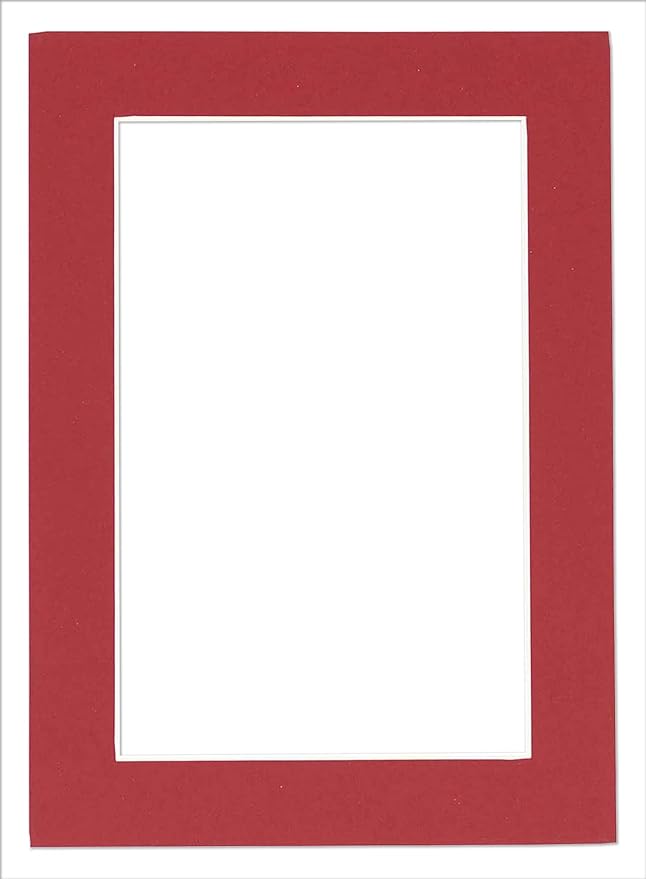 Pack of 25 Acid Free 8x10 Mats Bevel Cut for 5x8 Photos - Deep Red Precut Matboards With Backing Boards and Clear Photo Mat Bags For Pictures, Photos, Framing - 4-ply Thickness