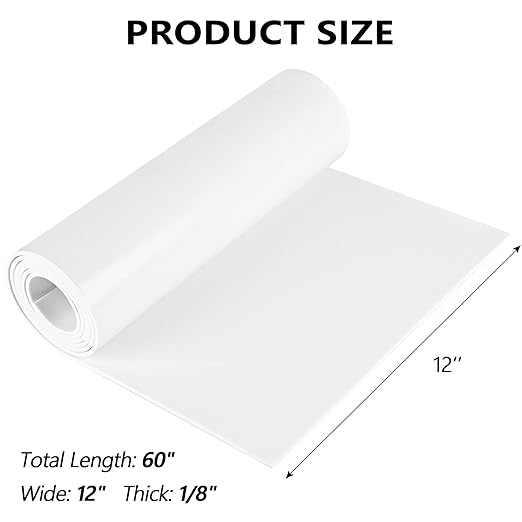 Sponge Neoprene Foam Rubber Sheet with Adhesive, 12 in x 60 in x 1/8 in Multi-Function Soundproof High Density Waterproof Rubber Mat, Perfect Cosplay Easy Cut DIY Neoprene Padding Roll - White