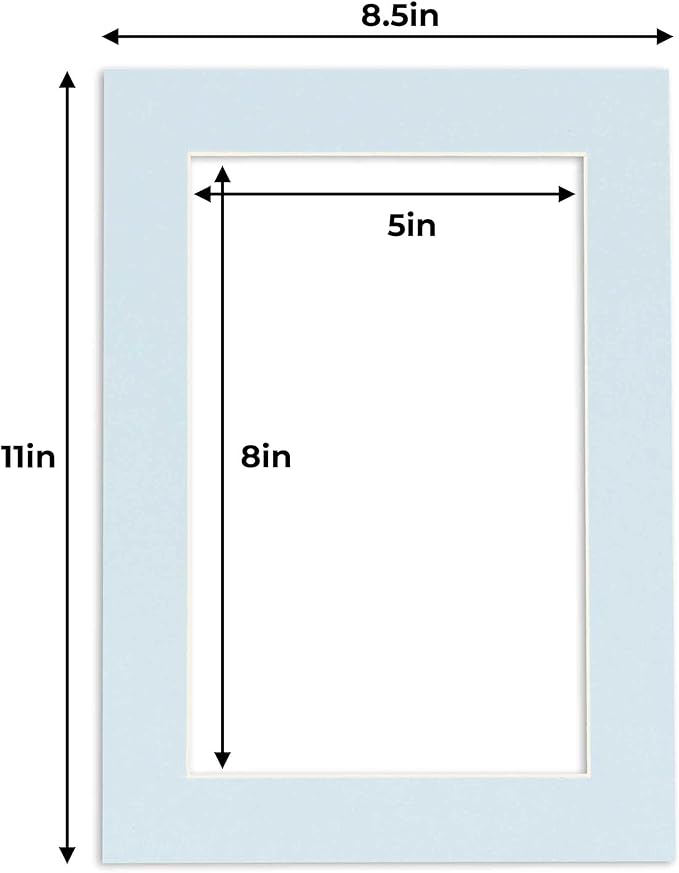 5.5x8.5 Mat for 8.5x11 Frame - Precut Mat Board Acid-Free Baby Blue 5.5x8.5 Photo Matte For a 8.5x11 Picture Frame, Premium Matboard for Family Photos, Show Kits, Art, Picture Framing, Pack of 1 Mat