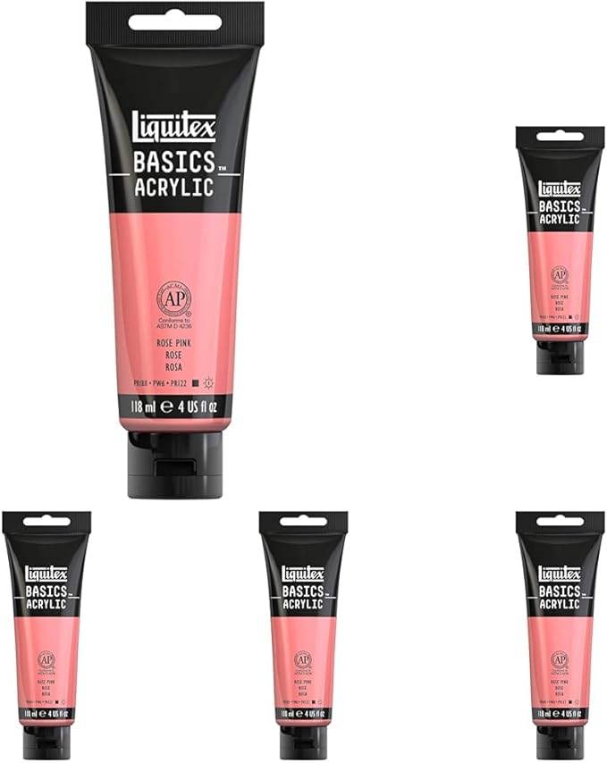 Liquitex BASICS Acrylic Paint, 118ml (4-oz) Tube, Rose Pink (Pack of 5)