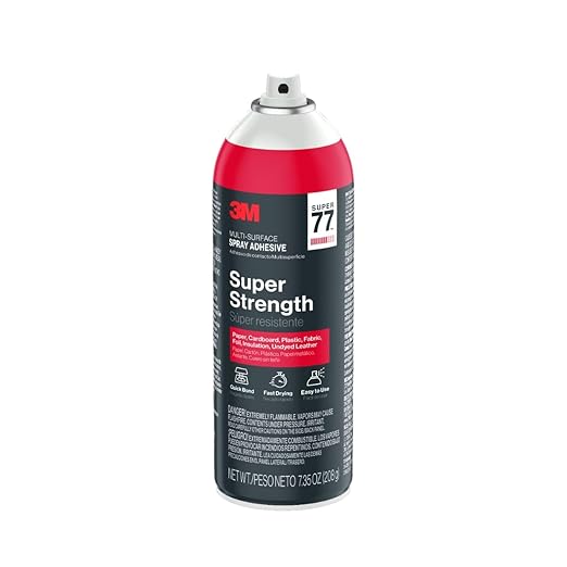 3M Super 77 Multipurpose Spray Adhesive, 7.35 oz Cans, Pack of 12 – Bulk High-Strength Spray Glue for Foam, Fabric, Plastic, Paper, Cardboard, Metal & More