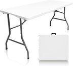 Plastic Folding Table, 5 FT Folding Table, Plastic Portable Tables for Dining Parties Card Picnic Camping, Granite White