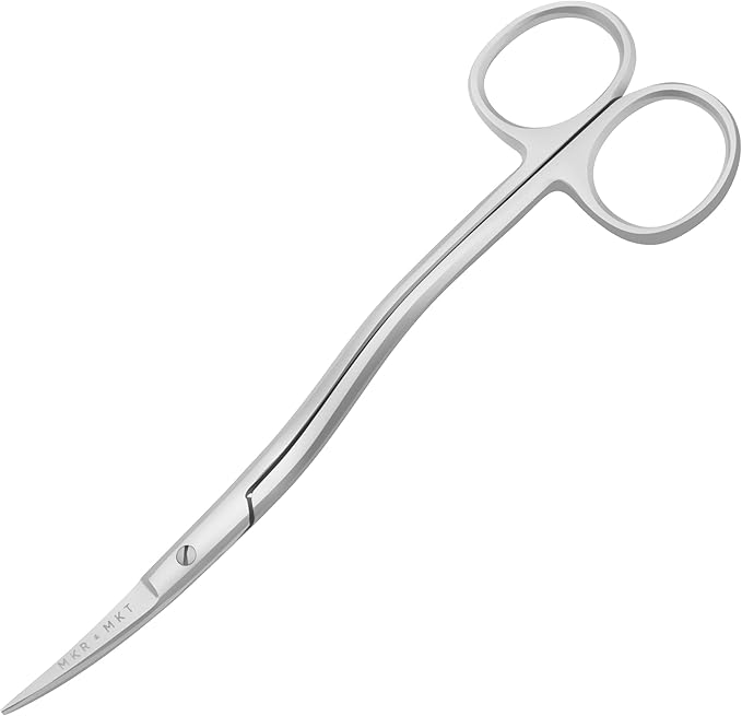 Applique Long Thin Needlepoint Blade 6.1 Inch - Double Bent Curved Offset Handle Scissors with Pouch Sleeve for Embroidery, Fabric, Thread, Knitting, Sewing, Arts & Craft (Satin)