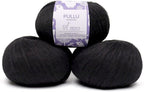 Pullu - Baby Alpaca Merino Wool Yarn Set of 3 Skeins (150 Grams) Worsted Weight - Sourced Directly from Peru - Heavenly Soft and Perfect for Knitting and Crocheting (Black)