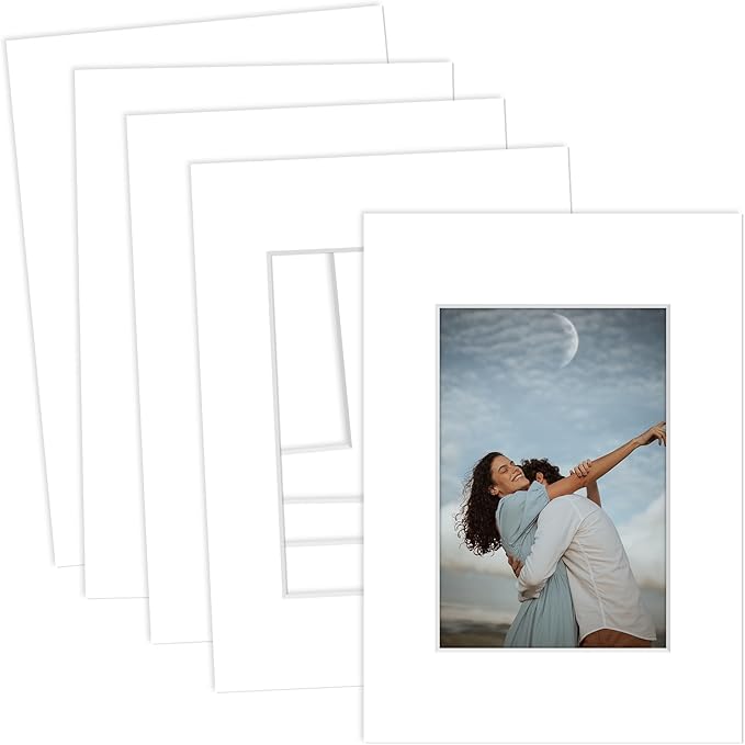 MBC Mat Board Center, 5 Pack 5x7 for 3.5x5 White Picture Mats Frame Mattes, Bevel Cut, Acid Free, 4-ply Thickness