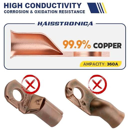 haisstronica 10pcs 4/0 AWG - 5/16"(M8) Battery Cable Lugs, Heavy Duty Copper Wire Lugs with 10pcs 3:1 Adhesive Heat Shrink Tubing, 0000 Gauge Wire Lugs, Battery Terminal Connector, Battery Cable Ends