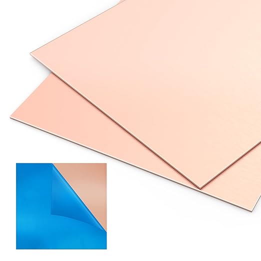 2 Pieces 99.9% Pure Copper Sheet, 4" x 4",18 Gauge(1mm) Thickness, Film Attached Copper Plate, Great for Jewelry, Crafts, modelers