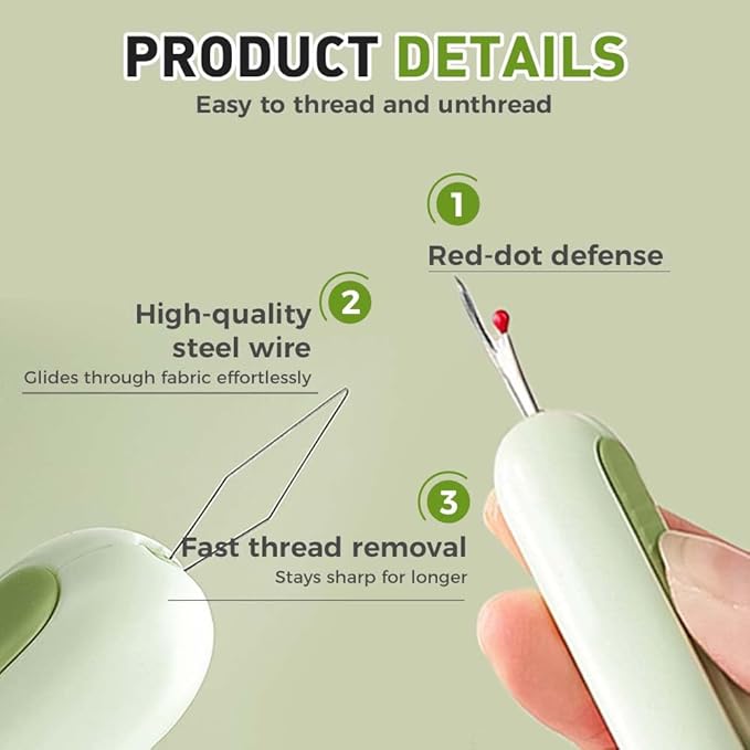 2 in 1 Needle Threader Seam Ripper, Upgraded Sewing Kit Tool for Needle Threading and Seam Removal, Quilting Stitching Supplies for Elderly and Sewing Enthusiasts (Green)