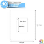 MBC MAT BOARD CENTER, 10 Pack 16x20 for 8x10 White Picture Mats Frame Mattes, Bevel Cut, Acid Free, 4-ply Thickness