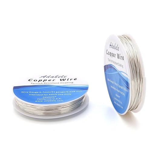 Adabele 164 Feet Premium Tarnish Resistant Round Jewelry Wire Copper Beading Wire Spool Bulk (0.7mm/21 Gauge) Sterling Silver Plated for DIY Craft Jewelry Making BF285-7
