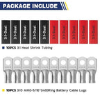 haisstronica 10pcs 3/0 AWG - 5/16"(M8) Tinned Copper Battery Lugs