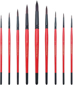 Transon Round Paint Brush Set 9pcs Synthetic Sable Hair for Acrylic Painting Watercolor Painting Gouache Ink Craft and Detail Painting