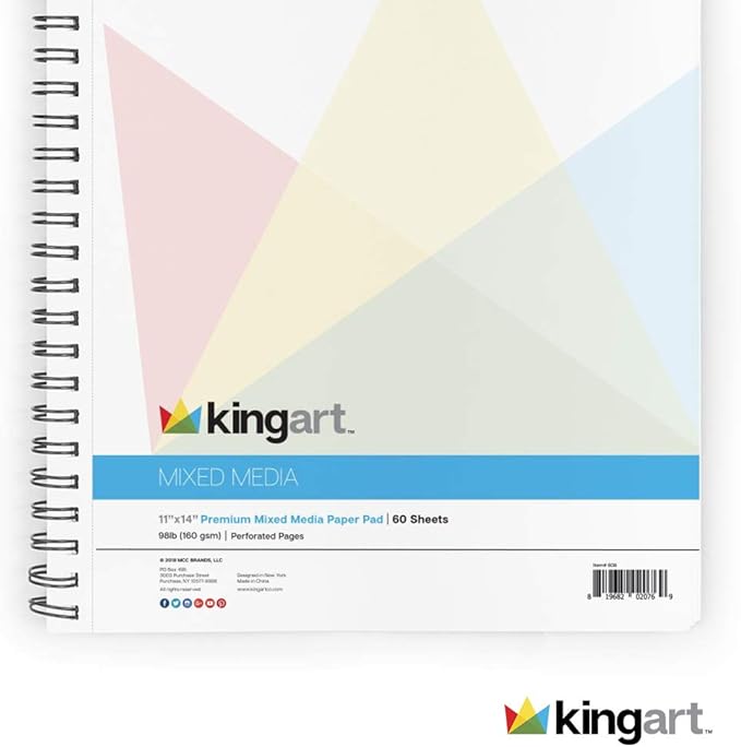 KINGART Mixed Media Sketchbooks, 11 x 14 Inches, 60-Sheet, 98lb/160gsm Acid-Free Paper, Micro-Perforated, Spiral-Bound, Wet and Dry Media