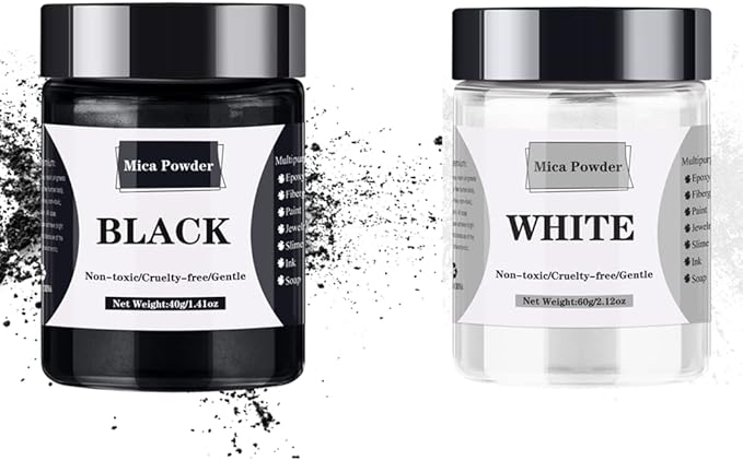 [60g White + 40g Black] Mica Powder - 100g Mica Powder for Epoxy Resin - Pigment Powder Dye for Resin/Eye Shadow/Soap Making/Nails/Bath Bombs etc.