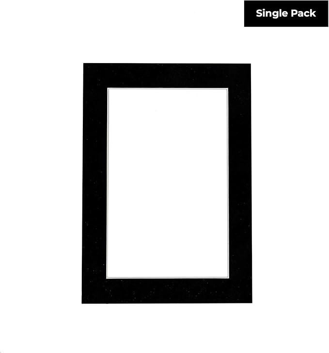 8x10 Mat Bevel Cut for 5x8 Photos - Acid Free Black Suede Precut Matboard with Backing Board and Crystal Clear, Self Seal Photo Mat Bag - for Pictures, Photos, Framing - 4-ply Thickness