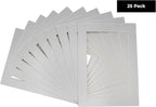 Pack of 25 Acid Free 8.5x11 Mats Bevel Cut for 7x9 Photos - Metallic Silver Precut Matboards With Backing Boards and Clear Photo Mat Bags For Pictures, Photos, Framing - 4-ply Thickness