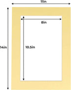 11x14 Mat for 8.5x11 Photo - Precut Soft Yellow Picture Matboard for Frames 11 x 14 Inches - Bevel Cut to Display Art 8.5 x 11 Inches - Acid Free Pack of 100 MATS with Backing Boards & Clear Bags